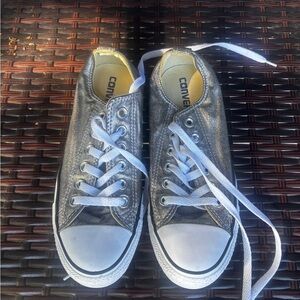 Converse Silver Low Top Sneakers with White Accents